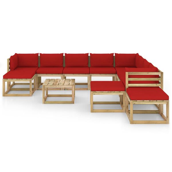 vidaXL Juego de muebles jard&iacute;n 12 pzas cojines madera pino impregnado