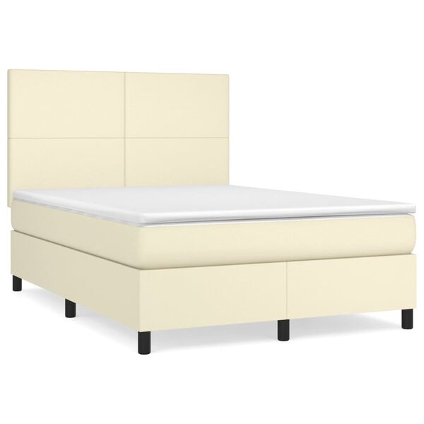 vidaXL Cama box spring con colch&oacute;n cuero sint&eacute;tico crema 140x200cm