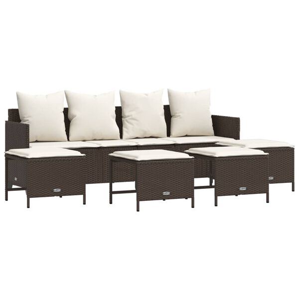 vidaXL Set comedor de jard&iacute;n 5 piezas y cojines rat&aacute;n sint&eacute;tico marr&oacute;n