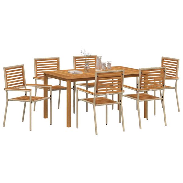 vidaXL Conjunto de Comedor de Jardín 7 pcs Beige Poliratán