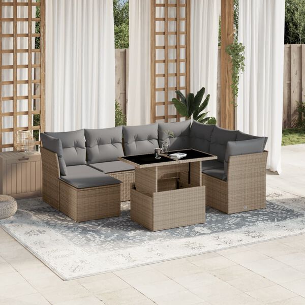 vidaXL Set de sof&aacute;s de jard&iacute;n y cojines 8 piezas rat&aacute;n sint&eacute;tico beige