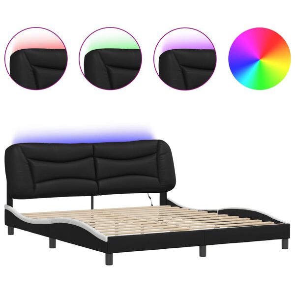 vidaXL Estructura de cama con LED sin colch&oacute;n Hvar negro blanco 180x200 cm