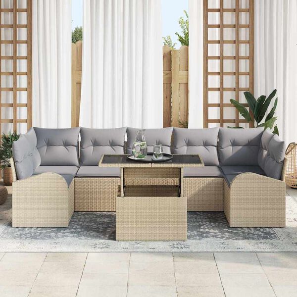 vidaXL Conjunto de sof&aacute; de jard&iacute;n con coj&iacute;n 8 pcs Beige Polirat&aacute;n