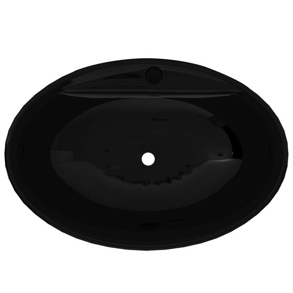 Lavabo de cerámica con agujero para grifo/desagüe negro ovalado