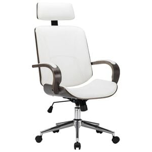 vidaXL Silla oficina con reposacabezas cuero sint&eacute;tico madera blanco