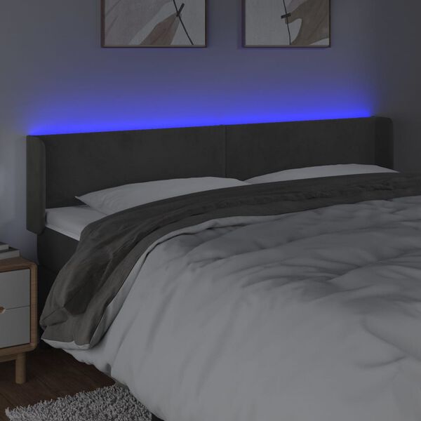 vidaXL Cabecero con LED de terciopelo gris oscuro 183x16x78/88 cm