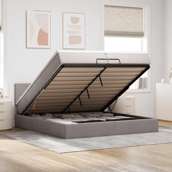 vidaXL Estructura de cama otomana con colch&oacute;n tela gris topo 200x200cm