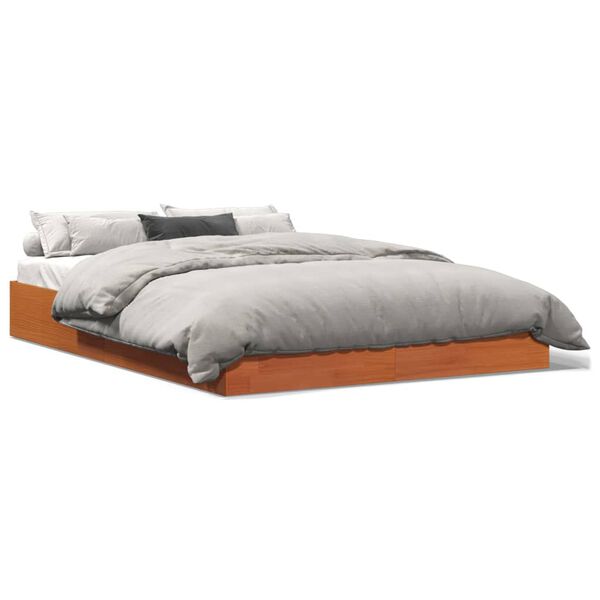 vidaXL Cama sin colchón madera maciza de pino marrón cera 160x200 cm