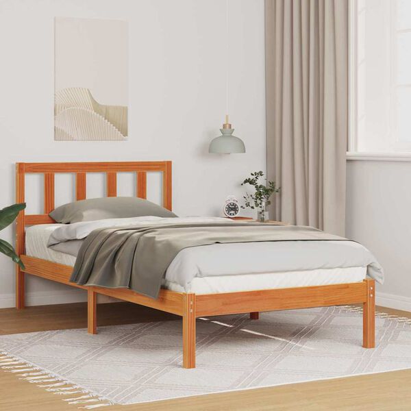 vidaXL Estructura de cama con cabecera Marr&oacute;n cera 80 x 200 cm