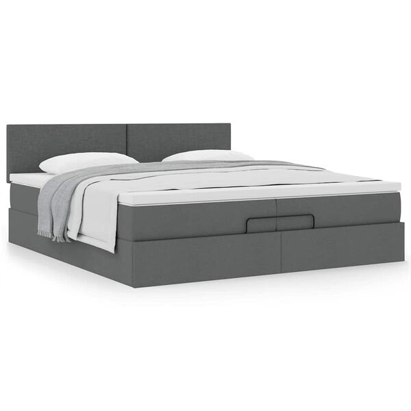 vidaXL Estructura de cama otomana con colch&oacute;n gris oscuro 200x200 cm