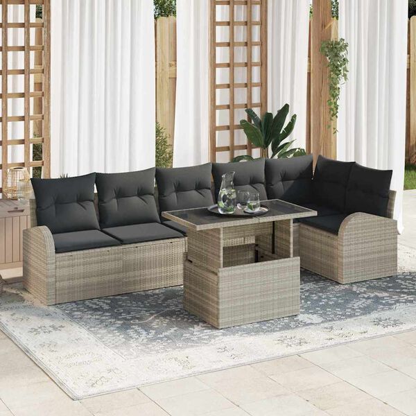 vidaXL Conjunto de sof&aacute; de jard&iacute;n 7 pcs Gris Claro rat&aacute;n sint&eacute;tico