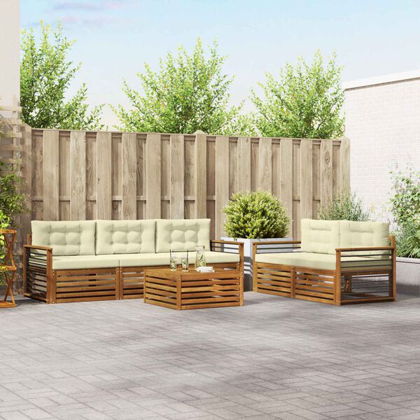 vidaXL Conjunto de sof&aacute;s de exterior con coj&iacute;n 6 pcs Natural y Crema