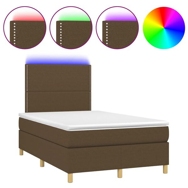 vidaXL Cama box spring con colch&oacute;n y LED tela marr&oacute;n oscuro 120x190 cm
