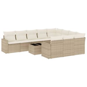 vidaXL Set de sof&aacute;s de jard&iacute;n 11pzas con cojines rat&aacute;n sint&eacute;tico beige
