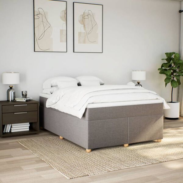vidaXL Cama box spring con colch&oacute;n tela gris taupe 160x200 cm