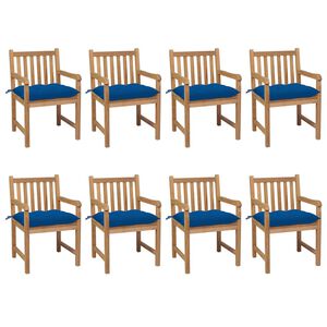 vidaXL Sillas de jard&iacute;n 8 uds madera maciza de teca cojines azul