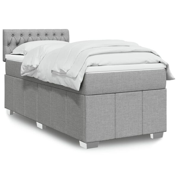vidaXL Cama box spring con colch&oacute;n tela gris claro 90x200 cm