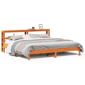 vidaXL Cama sin colch&oacute;n madera maciza de pino marr&oacute;n cera 200x200 cm