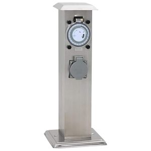 Columna de acero inoxidable con enchufe y temporizador para el jard&iacute;n