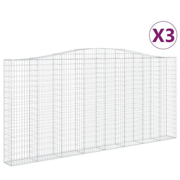 vidaXL Cestas de gaviones 3 uds forma de arco hierro 400x30x180/200 cm