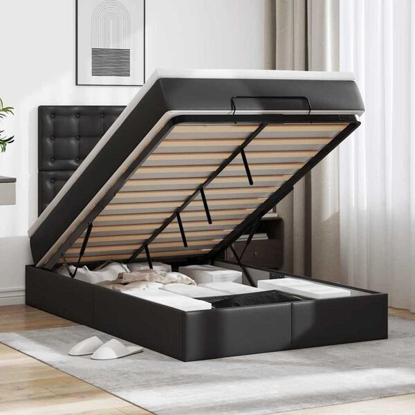 vidaXL Estructura cama otomana colchón cuero sintético negro 120x190cm