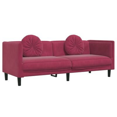 vidaXL Juego de sofás con cojines 3 piezas terciopelo rojo tinto