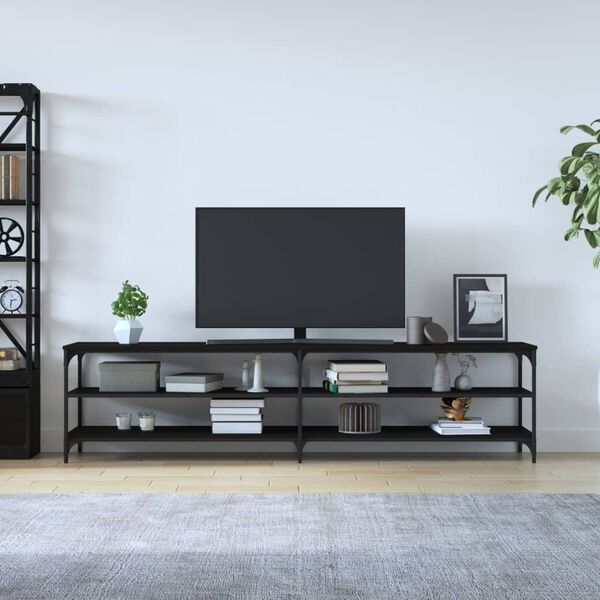 vidaXL Mueble de TV metal y madera contrachapada negro 200x30x50 cm