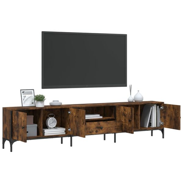 vidaXL Mueble de TV cajón madera ingeniería roble ahumado 200x25x44 cm