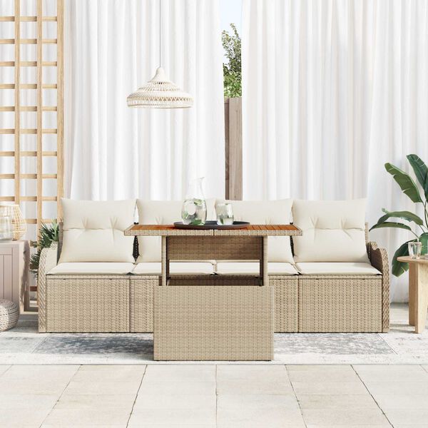 vidaXL Conjunto de sof&aacute;s de jard&iacute;n 5 pcs Beige rat&aacute;n sint&eacute;tico