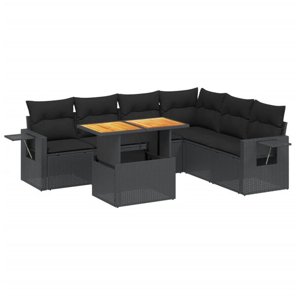 vidaXL Set de comedor de jard&iacute;n 7 pzas y cojines rat&aacute;n sint&eacute;tico negro