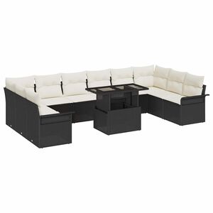 vidaXL Conjunto de sof&aacute; de jard&iacute;n con coj&iacute;n 11 pcs Negro Polirat&aacute;n