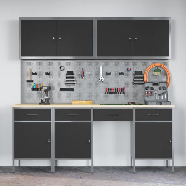 vidaXL Armario de trabajo 10 pcs Negro Madera Ingenierizada y Acero
