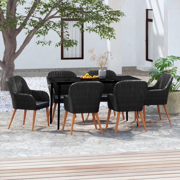 vidaXL Juego de comedor de jardín 7 piezas con cojines negro