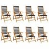 vidaXL Sillas reclinables plegables 8 uds madera maciza acacia negro