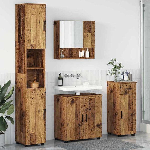 vidaXL Juego de muebles de ba&ntilde;o con caj&oacute;n 4 pcs Madera Vieja