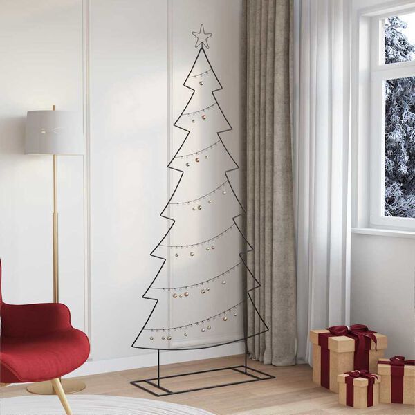 vidaXL &Aacute;rbol de Navidad de metal con soporte Negro 210 cm Acero