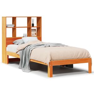 vidaXL Cama con estanter&iacute;a sin colch&oacute;n madera maciza marr&oacute;n 75x190 cm