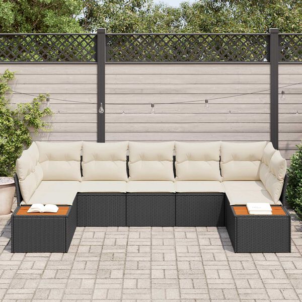 vidaXL Conjunto de sof&aacute;s de jard&iacute;n 7 pcs Negro y crema Rat&aacute;n sint&eacute;tico