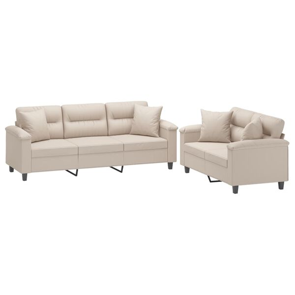 vidaXL Juego de sofás con cojines 2 piezas tela microfibra crema