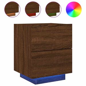 vidaXL Mesita de noche con luces LED madera de ingenier&iacute;a roble marr&oacute;n