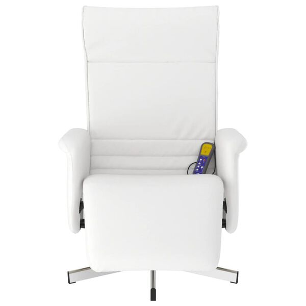 vidaXL Sillón reclinable masaje con reposapiés cuero sintético blanco