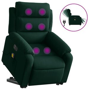 vidaXL Sill&oacute;n masaje reclinable elevable terciopelo verde oscuro