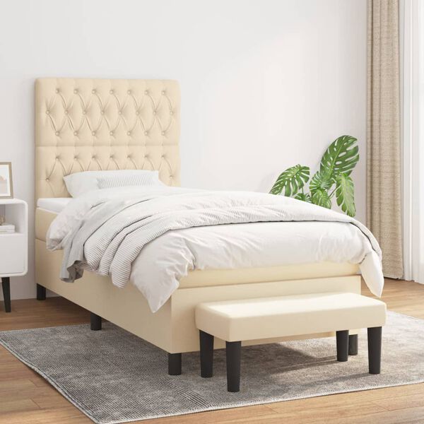 vidaXL Cama box spring con colch&oacute;n tela color crema 100x200 cm