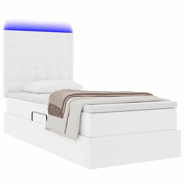 vidaXL Cama con almacenamiento y LED Puro 90 x 190 cm Cuero sint&eacute;tico