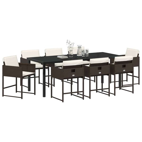 vidaXL Conjunto de Comedor de Jard&iacute;n 9 pcs Marr&oacute;n rat&aacute;n sint&eacute;tico