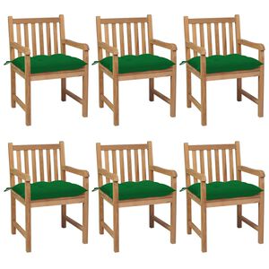 vidaXL Sillas de jard&iacute;n 6 uds madera maciza de teca cojines verde