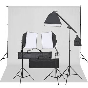 vidaXL Kit de estudio fotogr&aacute;fico con set de luces y fondo