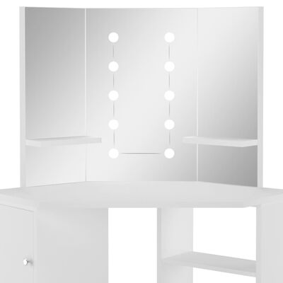 vidaXL Tocador de esquina mesa de maquillaje con luz LED blanca