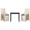 vidaXL Conjunto de Comedor de Jardín con cojín 3 pcs Beige Poliratán