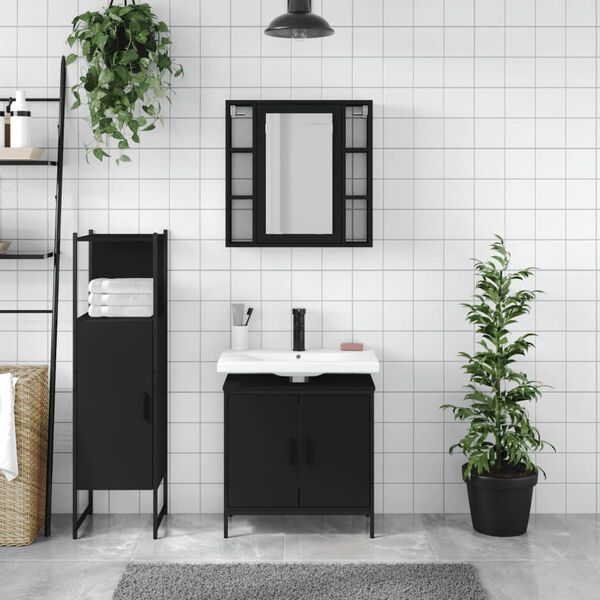 vidaXL Set de muebles de baño 3 piezas madera contrachapada negro